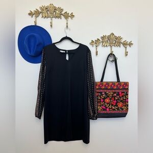 Black Dress with Sheet Patterned Sleeves L ptp 22”